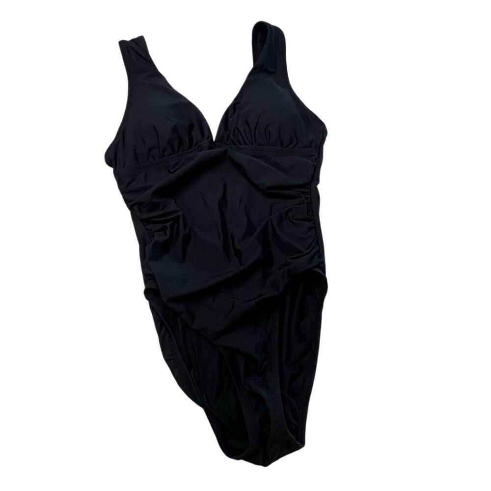 Helen Jon Women's Olivia V-Neck Padded Ruched One-Piece Swimsuit Black XS NWT